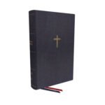 NKJV Single-Column Wide-Margin Reference Bible with red letter edition and blue cover