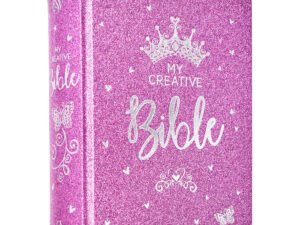 ESV My Creative Bible Purple Glitter Hardcover on a table