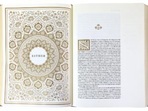 Close-up of the ESV Illuminated Bible Art Journaling Edition Black Letter, Burgundy Leather