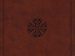 ESV Journaling Bible in black letter edition with a brown mosaic cross design for note taking and journaling.
