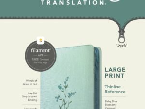 NLT Large Print Thinline Reference Zipper Bible in Baby Blue Blossoms red letter edition, a study Bible with large print and 