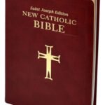 NAB Catholic Bible in large print burgundy (red letter edition) with St. Joseph as the publisher