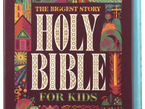 ESV The Biggest Story Holy Bible for Kids in Teal Waterfall Design on a table
