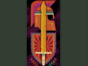 Close-up of ESV The Biggest Story Holy Bible for Kids with a dark green armor design