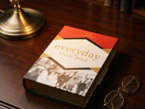 Hardcover Study Bible — Scholar's Desk Lifestyle | Generated by Modelize