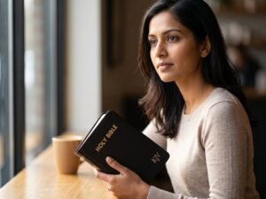 Studio photo of KJV Holy Bible Compact - Black Pebbled Faux Leather in lifestyle