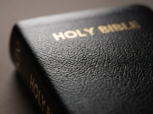 Studio photo of KJV Holy Bible Compact - Black Pebbled Faux Leather in detail