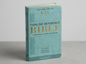 Studio photo of KJV Thinline Reference Bible (Flexisoft, Aquamarine, Red Letter) in hero