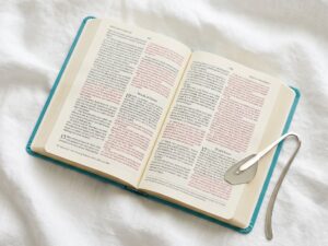 Studio photo of KJV Thinline Reference Bible (Flexisoft, Aquamarine, Red Letter) in detail