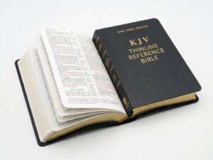 Studio photo of KJV Thinline Reference Bible in lifestyle