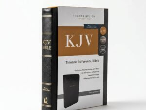 Studio photo of KJV Thinline Reference Bible, Black Leather-Look, Red Letter in hero