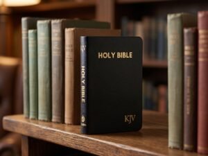 Studio photo of KJV Holy Bible Compact - Black Pebbled Faux Leather in context