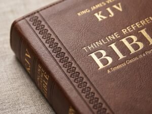 Studio photo of KJV Thinline Reference Bible (Flexisoft, Chestnut Brown, Red Letter) in detail