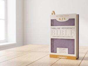 Studio photo of KJV Thinline Reference Bible (Flexisoft, Lavender, Red Letter) in context