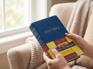 Studio photo of KJV Gift & Award Bible - Royal Blue Imitation Leather in lifestyle